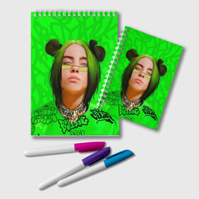 Блокнот с принтом BILLIE EILISH в городе Новоалтайск, 100% бумага | 48 листов, плотность листов — 60 г/м2, плотность картонной обложки — 250 г/м2. Листы скреплены удобной пружинной спиралью. Цвет линий — светло-серый
 | bad guy | billie | eilish | ocean eyes | айлиш | билли | девушка | певица | эйлиш