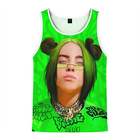 Мужская майка 3D с принтом BILLIE EILISH в городе Новоалтайск, 100% полиэстер | круглая горловина, приталенный силуэт, длина до линии бедра. Пройма и горловина окантованы тонкой бейкой | bad guy | billie | eilish | ocean eyes | айлиш | билли | девушка | певица | эйлиш