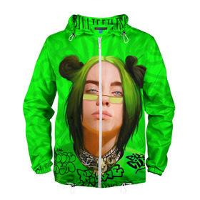 Мужская ветровка 3D с принтом BILLIE EILISH в городе Новоалтайск, 100% полиэстер | подол и капюшон оформлены резинкой с фиксаторами, два кармана без застежек по бокам, один потайной карман на груди | Тематика изображения на принте: bad guy | billie | eilish | ocean eyes | айлиш | билли | девушка | певица | эйлиш