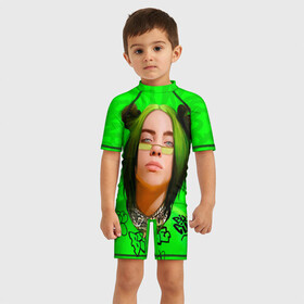 Детский купальный костюм 3D с принтом BILLIE EILISH в городе Новоалтайск, Полиэстер 85%, Спандекс 15% | застежка на молнии на спине | bad guy | billie | eilish | ocean eyes | айлиш | билли | девушка | певица | эйлиш