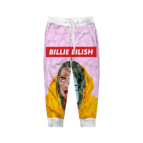 Детские брюки 3D с принтом BILLIE EILISH в городе Новоалтайск, 100% полиэстер | манжеты по низу, эластичный пояс регулируется шнурком, по бокам два кармана без застежек, внутренняя часть кармана из мелкой сетки | bad guy | billie | eilish | ocean eyes | айлиш | билли | девушка | певица | эйлиш
