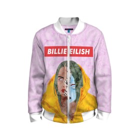 Детский бомбер 3D с принтом BILLIE EILISH в городе Новоалтайск, 100% полиэстер | застегивается на молнию, по бокам два кармана без застежек, мягкие манжеты, по низу бомбера и на воротнике — эластичная резинка | bad guy | billie | eilish | ocean eyes | айлиш | билли | девушка | певица | эйлиш