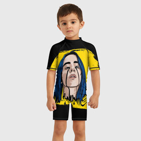 Детский купальный костюм 3D с принтом BILLIE EILISH в городе Новоалтайск, Полиэстер 85%, Спандекс 15% | застежка на молнии на спине | bad guy | billie | eilish | ocean eyes | айлиш | билли | девушка | певица | эйлиш
