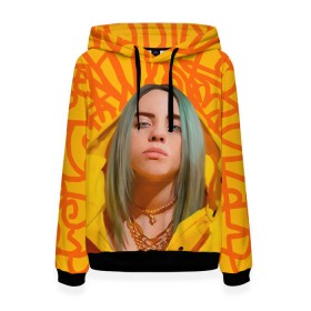 Женская толстовка 3D с принтом BILLIE EILISH в городе Новоалтайск, 100% полиэстер  | двухслойный капюшон со шнурком для регулировки, мягкие манжеты на рукавах и по низу толстовки, спереди карман-кенгуру с мягким внутренним слоем. | bad guy | billie | eilish | ocean eyes | айлиш | билли | девушка | певица | эйлиш