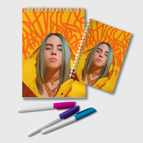 Блокнот с принтом BILLIE EILISH в городе Новоалтайск, 100% бумага | 48 листов, плотность листов — 60 г/м2, плотность картонной обложки — 250 г/м2. Листы скреплены удобной пружинной спиралью. Цвет линий — светло-серый
 | bad guy | billie | eilish | ocean eyes | айлиш | билли | девушка | певица | эйлиш