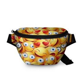 Поясная сумка 3D с принтом emoji в городе Новоалтайск, 100% полиэстер | плотная ткань, ремень с регулируемой длиной, внутри несколько карманов для мелочей, основное отделение и карман с обратной стороны сумки застегиваются на молнию | emoji | настроение | позитив | смайлики | смайлы | стикеры | текстура смайл | улыбки | фон смайл | эмодзи