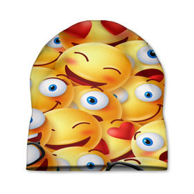 Шапка 3D с принтом emoji в городе Новоалтайск, 100% полиэстер | универсальный размер, печать по всей поверхности изделия | emoji | настроение | позитив | смайлики | смайлы | стикеры | текстура смайл | улыбки | фон смайл | эмодзи