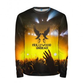 Мужской лонгслив 3D с принтом HOLLYWOOD UNDEAD в городе Новоалтайск, 100% полиэстер | длинные рукава, круглый вырез горловины, полуприлегающий силуэт | charlie scene | danny | funny man | hollywood undead | j dog | johnny 3 tears | logo | music | rock | альтернатива | металл | музыка | музыкальный | рок