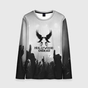 Мужской лонгслив 3D с принтом HOLLYWOOD UNDEAD в городе Новоалтайск, 100% полиэстер | длинные рукава, круглый вырез горловины, полуприлегающий силуэт | charlie scene | danny | funny man | hollywood undead | j dog | johnny 3 tears | logo | music | rock | альтернатива | металл | музыка | музыкальный | рок