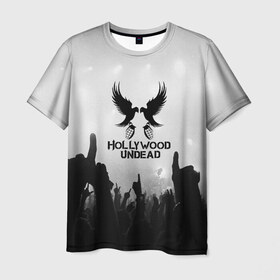 Мужская футболка 3D с принтом HOLLYWOOD UNDEAD в городе Новоалтайск, 100% полиэфир | прямой крой, круглый вырез горловины, длина до линии бедер | charlie scene | danny | funny man | hollywood undead | j dog | johnny 3 tears | logo | music | rock | альтернатива | металл | музыка | музыкальный | рок