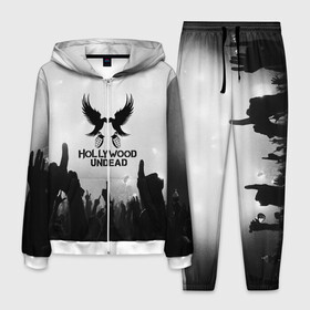 Мужской костюм 3D с принтом HOLLYWOOD UNDEAD в городе Новоалтайск, 100% полиэстер | Манжеты и пояс оформлены тканевой резинкой, двухслойный капюшон со шнурком для регулировки, карманы спереди | charlie scene | danny | funny man | hollywood undead | j dog | johnny 3 tears | logo | music | rock | альтернатива | металл | музыка | музыкальный | рок