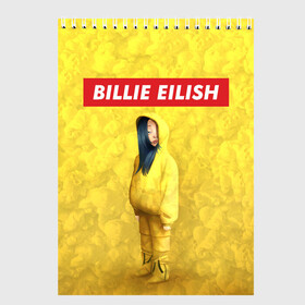 Скетчбук с принтом BILLIE EILISH Yellow в городе Новоалтайск, 100% бумага
 | 48 листов, плотность листов — 100 г/м2, плотность картонной обложки — 250 г/м2. Листы скреплены сверху удобной пружинной спиралью | Тематика изображения на принте: 