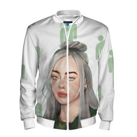 Мужской бомбер 3D с принтом BILLIE EILISH в городе Новоалтайск, 100% полиэстер | застегивается на молнию, по бокам два кармана без застежек, по низу бомбера и на воротнике - эластичная резинка | Тематика изображения на принте: bad guy | billie | eilish | ocean eyes | айлиш | билли | девушка | певица | эйлиш