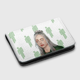Картхолдер с принтом с принтом BILLIE EILISH в городе Новоалтайск, натуральная матовая кожа | размер 7,3 х 10 см; кардхолдер имеет 4 кармана для карт; | bad guy | billie | eilish | ocean eyes | айлиш | билли | девушка | певица | эйлиш