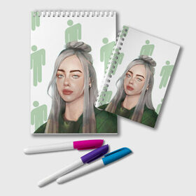 Блокнот с принтом BILLIE EILISH в городе Новоалтайск, 100% бумага | 48 листов, плотность листов — 60 г/м2, плотность картонной обложки — 250 г/м2. Листы скреплены удобной пружинной спиралью. Цвет линий — светло-серый
 | bad guy | billie | eilish | ocean eyes | айлиш | билли | девушка | певица | эйлиш