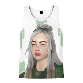 Мужская майка 3D с принтом BILLIE EILISH в городе Новоалтайск, 100% полиэстер | круглая горловина, приталенный силуэт, длина до линии бедра. Пройма и горловина окантованы тонкой бейкой | bad guy | billie | eilish | ocean eyes | айлиш | билли | девушка | певица | эйлиш