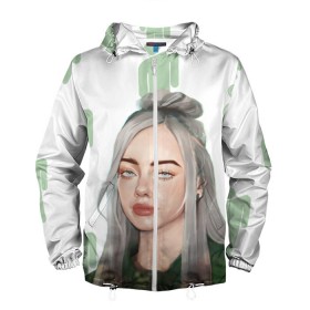 Мужская ветровка 3D с принтом BILLIE EILISH в городе Новоалтайск, 100% полиэстер | подол и капюшон оформлены резинкой с фиксаторами, два кармана без застежек по бокам, один потайной карман на груди | Тематика изображения на принте: bad guy | billie | eilish | ocean eyes | айлиш | билли | девушка | певица | эйлиш