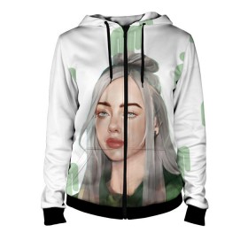 Женская толстовка 3D на молнии с принтом BILLIE EILISH в городе Новоалтайск, 100% полиэстер | длина до линии бедра, манжеты и пояс оформлены мягкой тканевой резинкой, двухслойный капюшон со шнурком для регулировки, спереди молния, по бокам два кармана | bad guy | billie | eilish | ocean eyes | айлиш | билли | девушка | певица | эйлиш