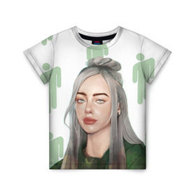 Детская футболка 3D с принтом BILLIE EILISH в городе Новоалтайск, 100% гипоаллергенный полиэфир | прямой крой, круглый вырез горловины, длина до линии бедер, чуть спущенное плечо, ткань немного тянется | bad guy | billie | eilish | ocean eyes | айлиш | билли | девушка | певица | эйлиш