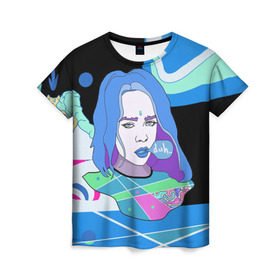 Женская футболка 3D с принтом BILLIE EILISH в городе Новоалтайск, 100% полиэфир ( синтетическое хлопкоподобное полотно) | прямой крой, круглый вырез горловины, длина до линии бедер | bad guy | billie | eilish | ocean eyes | айлиш | билли | девушка | певица | эйлиш