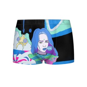 Мужские трусы 3D с принтом BILLIE EILISH в городе Новоалтайск, 50% хлопок, 50% полиэстер | классическая посадка, на поясе мягкая тканевая резинка | Тематика изображения на принте: bad guy | billie | eilish | ocean eyes | айлиш | билли | девушка | певица | эйлиш