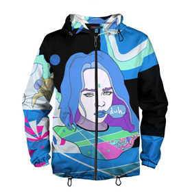 Мужская ветровка 3D с принтом BILLIE EILISH в городе Новоалтайск, 100% полиэстер | подол и капюшон оформлены резинкой с фиксаторами, два кармана без застежек по бокам, один потайной карман на груди | Тематика изображения на принте: bad guy | billie | eilish | ocean eyes | айлиш | билли | девушка | певица | эйлиш
