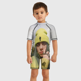 Детский купальный костюм 3D с принтом BILLIE EILISH в городе Новоалтайск, Полиэстер 85%, Спандекс 15% | застежка на молнии на спине | bad guy | billie | eilish | ocean eyes | айлиш | билли | девушка | певица | эйлиш