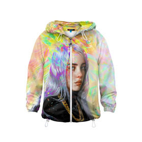 Детская ветровка 3D с принтом BILLIE EILISH в городе Новоалтайск, 100% полиэстер | подол и капюшон оформлены резинкой с фиксаторами, по бокам два кармана без застежек, один потайной карман на груди | bad guy | billie | eilish | ocean eyes | айлиш | билли | девушка | певица | эйлиш