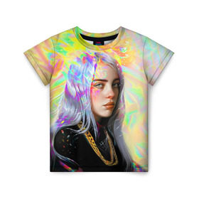Детская футболка 3D с принтом BILLIE EILISH в городе Новоалтайск, 100% гипоаллергенный полиэфир | прямой крой, круглый вырез горловины, длина до линии бедер, чуть спущенное плечо, ткань немного тянется | bad guy | billie | eilish | ocean eyes | айлиш | билли | девушка | певица | эйлиш