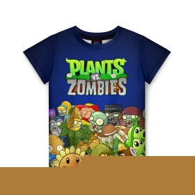 Детская футболка 3D с принтом PLANTS VS ZOMBIES в городе Новоалтайск, 100% гипоаллергенный полиэфир | прямой крой, круглый вырез горловины, длина до линии бедер, чуть спущенное плечо, ткань немного тянется | Тематика изображения на принте: plants and zombies | plants vs zombies | зомби | игры | растения | растения против зомби