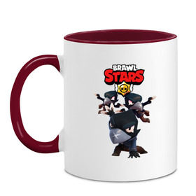 Кружка двухцветная с принтом BRAWL STARS CROW в городе Новоалтайск, керамика | объем — 330 мл, диаметр — 80 мм. Цветная ручка и кайма сверху, в некоторых цветах — вся внутренняя часть | Тематика изображения на принте: brawl stars | bull | colt | crow | leon | stars | берли | бо | брок | ворон | джесси | динамайк | дэррил | кольт | леон | мортис | нита | пайпер | пенни | поко | пэм | рикошет | спайк | фрэнк | шелли | эль примо
