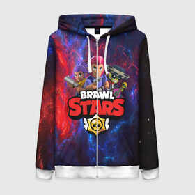 Женская толстовка 3D на молнии с принтом BRAWL STARS в городе Новоалтайск, 100% полиэстер | длина до линии бедра, манжеты и пояс оформлены мягкой тканевой резинкой, двухслойный капюшон со шнурком для регулировки, спереди молния, по бокам два кармана | brawl stars | bull | colt | crow | leon | stars | берли | бо | брок | ворон | джесси | динамайк | дэррил | кольт | леон | мортис | нита | пайпер | пенни | поко | пэм | рикошет | спайк | фрэнк | шелли | эль примо