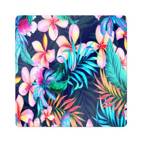 Магнит виниловый Квадрат с принтом TROPIC FLOWER в городе Новоалтайск, полимерный материал с магнитным слоем | размер 9*9 см, закругленные углы | bright | colorful | neon | retro | vintage | винтаж | неон | неоновые | пальмы | ретро | ретро неон | тропики | тропические листья