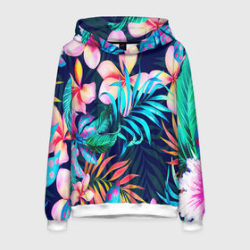 Мужская толстовка 3D с принтом TROPIC FLOWER в городе Новоалтайск, 100% полиэстер | двухслойный капюшон со шнурком для регулировки, мягкие манжеты на рукавах и по низу толстовки, спереди карман-кенгуру с мягким внутренним слоем. | bright | colorful | neon | retro | vintage | винтаж | неон | неоновые | пальмы | ретро | ретро неон | тропики | тропические листья