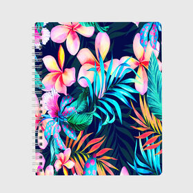 Тетрадь с принтом TROPIC FLOWER в городе Новоалтайск, 100% бумага | 48 листов, плотность листов — 60 г/м2, плотность картонной обложки — 250 г/м2. Листы скреплены сбоку удобной пружинной спиралью. Уголки страниц и обложки скругленные. Цвет линий — светло-серый
 | bright | colorful | neon | retro | vintage | винтаж | неон | неоновые | пальмы | ретро | ретро неон | тропики | тропические листья