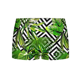 Мужские трусы 3D с принтом TROPIC TEXTURE в городе Новоалтайск, 50% хлопок, 50% полиэстер | классическая посадка, на поясе мягкая тканевая резинка | Тематика изображения на принте: bright | colorful | neon | retro | vintage | винтаж | неон | неоновые | пальмы | ретро | ретро неон | тропики | тропические листья