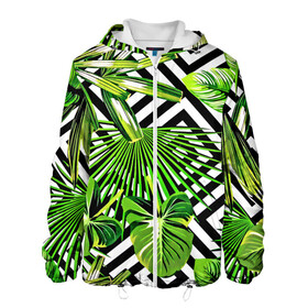 Мужская куртка 3D с принтом TROPIC TEXTURE в городе Новоалтайск, ткань верха — 100% полиэстер, подклад — флис | прямой крой, подол и капюшон оформлены резинкой с фиксаторами, два кармана без застежек по бокам, один большой потайной карман на груди. Карман на груди застегивается на липучку | bright | colorful | neon | retro | vintage | винтаж | неон | неоновые | пальмы | ретро | ретро неон | тропики | тропические листья