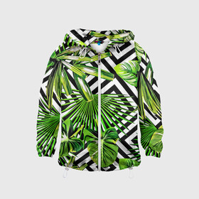 Детская ветровка 3D с принтом TROPIC TEXTURE в городе Новоалтайск, 100% полиэстер | подол и капюшон оформлены резинкой с фиксаторами, по бокам два кармана без застежек, один потайной карман на груди | bright | colorful | neon | retro | vintage | винтаж | неон | неоновые | пальмы | ретро | ретро неон | тропики | тропические листья