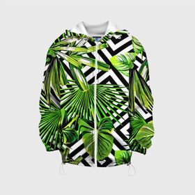 Детская куртка 3D с принтом TROPIC TEXTURE в городе Новоалтайск, 100% полиэстер | застежка — молния, подол и капюшон оформлены резинкой с фиксаторами, по бокам — два кармана без застежек, один потайной карман на груди, плотность верхнего слоя — 90 г/м2; плотность флисового подклада — 260 г/м2 | bright | colorful | neon | retro | vintage | винтаж | неон | неоновые | пальмы | ретро | ретро неон | тропики | тропические листья