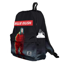 Рюкзак 3D с принтом BILLIE EILISH в городе Новоалтайск, 100% полиэстер | лямки с регулируемой длиной, сверху петелька, чтобы рюкзак можно было повесить на вешалку. Основное отделение закрывается на молнию, как и внешний карман. Внутри два дополнительных кармана, один из которых закрывается на молнию. По бокам два дополнительных кармашка | Тематика изображения на принте: bad guy | billie | eilish | ocean eyes | айлиш | билли | девушка | певица | эйлиш