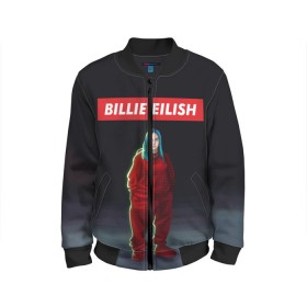 Детский бомбер 3D с принтом BILLIE EILISH в городе Новоалтайск, 100% полиэстер | застегивается на молнию, по бокам два кармана без застежек, мягкие манжеты, по низу бомбера и на воротнике — эластичная резинка | bad guy | billie | eilish | ocean eyes | айлиш | билли | девушка | певица | эйлиш