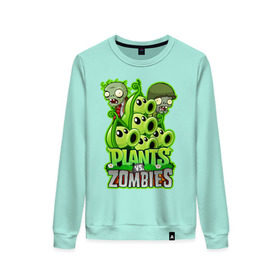 Женский свитшот хлопок с принтом PLANTS VS ZOMBIES в городе Новоалтайск, 100% хлопок | прямой крой, круглый вырез, на манжетах и по низу широкая трикотажная резинка  | plants and zombies | plants vs zombies | зомби | игры | растения | растения против зомби
