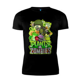 Мужская футболка премиум с принтом PLANTS VS ZOMBIES в городе Новоалтайск, 92% хлопок, 8% лайкра | приталенный силуэт, круглый вырез ворота, длина до линии бедра, короткий рукав | plants and zombies | plants vs zombies | зомби | игры | растения | растения против зомби
