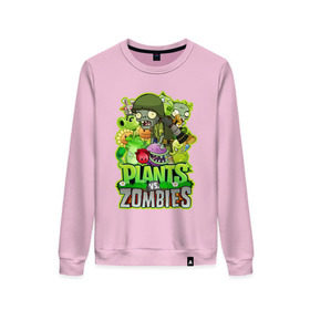 Женский свитшот хлопок с принтом PLANTS VS ZOMBIES в городе Новоалтайск, 100% хлопок | прямой крой, круглый вырез, на манжетах и по низу широкая трикотажная резинка  | plants and zombies | plants vs zombies | зомби | игры | растения | растения против зомби