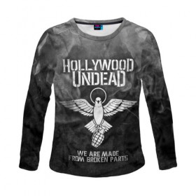 Женский лонгслив 3D с принтом Hollywood Undead в городе Новоалтайск, 100% полиэстер | длинные рукава, круглый вырез горловины, полуприлегающий силуэт | charlie scene | danny | funny man | hollywood undead | hu | j dog | johnny 3 tears | голливудская нежить | голубь | голубь с гранатой | граната | ню метал | рэп метал | рэп рок