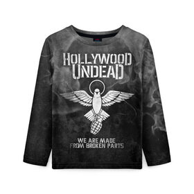 Детский лонгслив 3D с принтом Hollywood Undead в городе Новоалтайск, 100% полиэстер | длинные рукава, круглый вырез горловины, полуприлегающий силуэт
 | charlie scene | danny | funny man | hollywood undead | hu | j dog | johnny 3 tears | голливудская нежить | голубь | голубь с гранатой | граната | ню метал | рэп метал | рэп рок