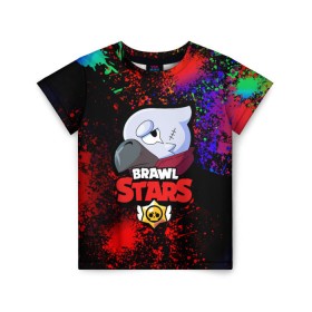 Детская футболка 3D с принтом BRAWL STARS CROW в городе Новоалтайск, 100% гипоаллергенный полиэфир | прямой крой, круглый вырез горловины, длина до линии бедер, чуть спущенное плечо, ткань немного тянется | android | brawl stars | crow | games | leon | mobile game | stars | ворон | игры | леон | мобильные игры