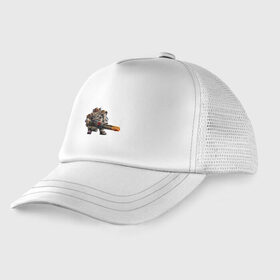 Детская кепка тракер с принтом Deep Rock Galactic в городе Новоалтайск, Козырек - 100% хлопок. Кепка - 100% полиэстер, Задняя часть - сетка | универсальный размер, пластиковая застёжка | Тематика изображения на принте: deep rock galactic dwarf гном