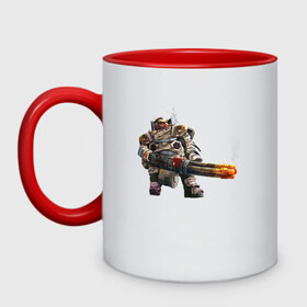 Кружка двухцветная с принтом Deep Rock Galactic  в городе Новоалтайск, керамика | объем — 330 мл, диаметр — 80 мм. Цветная ручка и кайма сверху, в некоторых цветах — вся внутренняя часть | Тематика изображения на принте: deep rock galactic dwarf гном