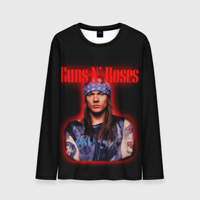 Мужской лонгслив 3D с принтом Guns n roses + Спина  в городе Новоалтайск, 100% полиэстер | длинные рукава, круглый вырез горловины, полуприлегающий силуэт | axl rose | geffen records | gnr | guns | rock | roses | slash | гансы | пистолеты | розы | рок | слеш | эксл роуз